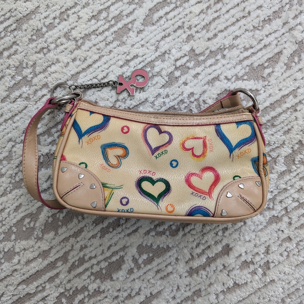 XOXO Mini bag, Multicolor Hearts on Creme Background, Single Strap with  Zipper